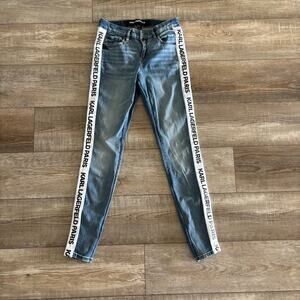 Karl Lagerfeld Paris Skinny Jeans | Sz 2 | Contrast Logo Taping | Stretch Denim